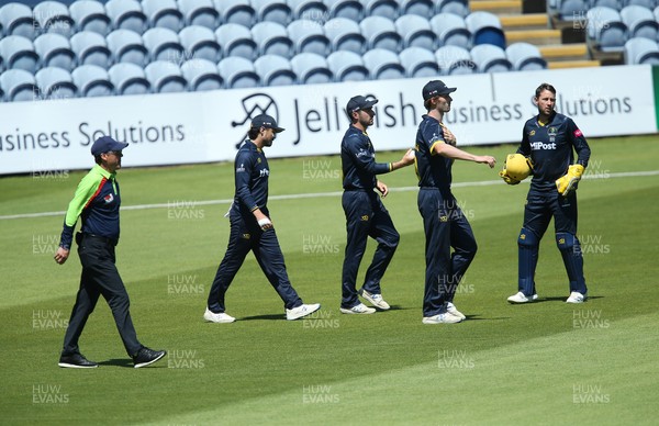 130621 - Glamorgan v Essex Eagles, Vitality Blast - The Glamorgan players take to the field at the start of play