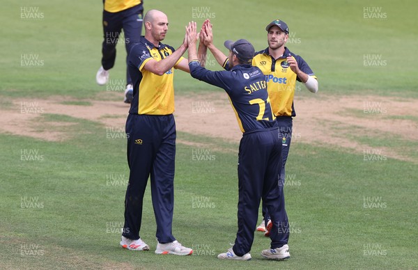 160821 - Glamorgan v Essex Eagles - Royal London One-Day Cup - James Weighell of Glamorgan celebrates after Ryan ten Doeschate is caught by Ton Cullen