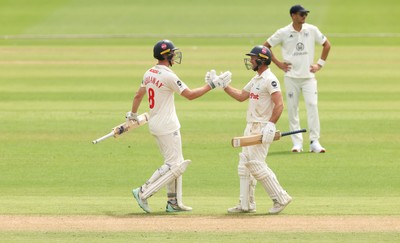010725  Glamorgan v Gloucestershire, Rothesay County Championship Division 2 - Ben Kellaway of Glamorgan and Colin Ingram of Glamorgan congratulate each other as they both make 100