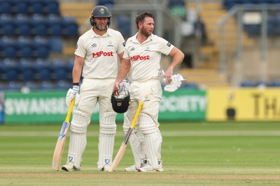 010725  Glamorgan v Gloucestershire, Rothesay County Championship Division 2 - Timm van der Gugten of Glamorgan and Chris Cooke of Glamorgan