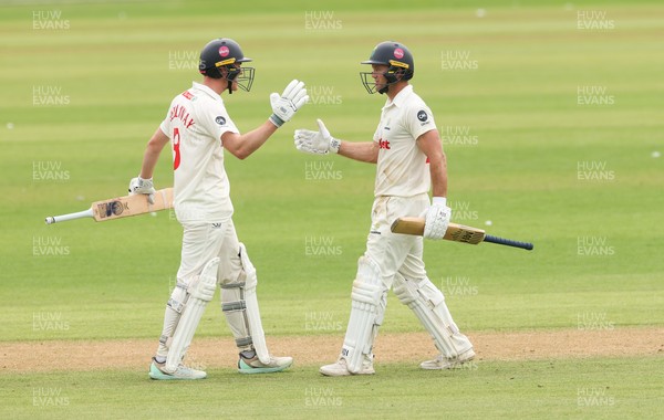 010725  Glamorgan v Gloucestershire, Rothesay County Championship Division 2 - Ben Kellaway of Glamorgan and Colin Ingram of Glamorgan congratulate each other as they both make 100