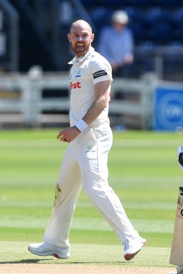 020725 - Glamorgan v Gloucestershire - Rothesay County Championship - James Harris of Glamorgan celebrates after taking the wicket of Cameron Bancroft of Gloucestershire