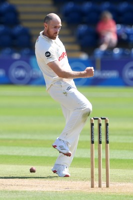 020725 - Glamorgan v Gloucestershire - Rothesay County Championship - James Harris of Glamorgan celebrates after taking the wicket of Cameron Bancroft of Gloucestershire