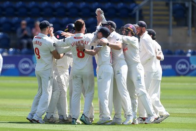 020725 - Glamorgan v Gloucestershire - Rothesay County Championship - Asa Tribe of Glamorgan celebrates after he catches the ball to dismiss Joe Phillips of Gloucestershire