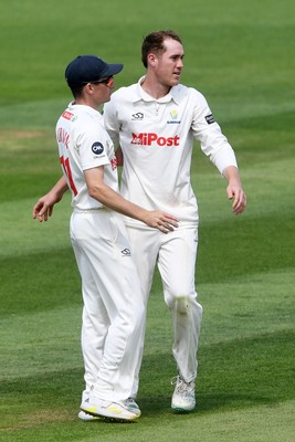 020725 - Glamorgan v Gloucestershire - Rothesay County Championship - Ben Kellaway of Glamorgan celebrates taking the wicket of Graeme van Buuren of Gloucestershire