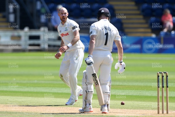 020725 - Glamorgan v Gloucestershire - Rothesay County Championship - James Harris of Glamorgan celebrates after taking the wicket of Cameron Bancroft of Gloucestershire