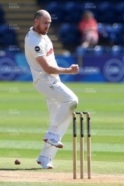 020725 - Glamorgan v Gloucestershire - Rothesay County Championship - James Harris of Glamorgan celebrates after taking the wicket of Cameron Bancroft of Gloucestershire