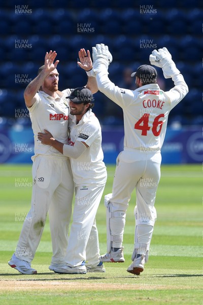 020725 - Glamorgan v Gloucestershire - Rothesay County Championship - James Harris of Glamorgan celebrates after taking the wicket of Cameron Bancroft of Gloucestershire