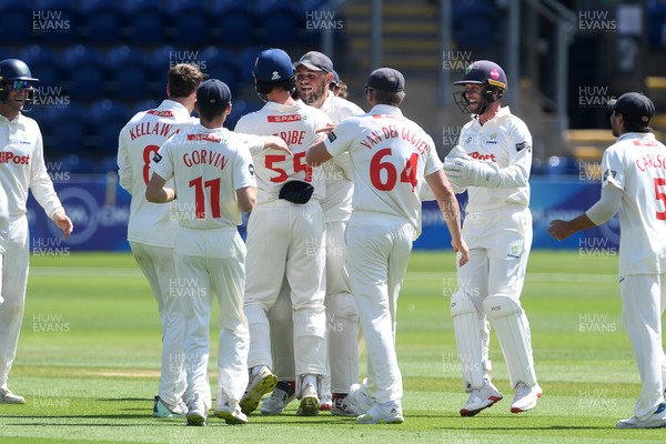 020725 - Glamorgan v Gloucestershire - Rothesay County Championship - Asa Tribe of Glamorgan celebrates after he catches the ball to dismiss Joe Phillips of Gloucestershire