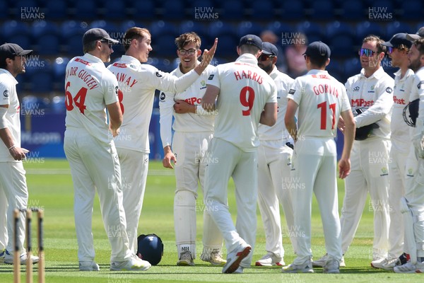 020725 - Glamorgan v Gloucestershire - Rothesay County Championship - Asa Tribe of Glamorgan celebrates after he catches the ball to dismiss Joe Phillips of Gloucestershire