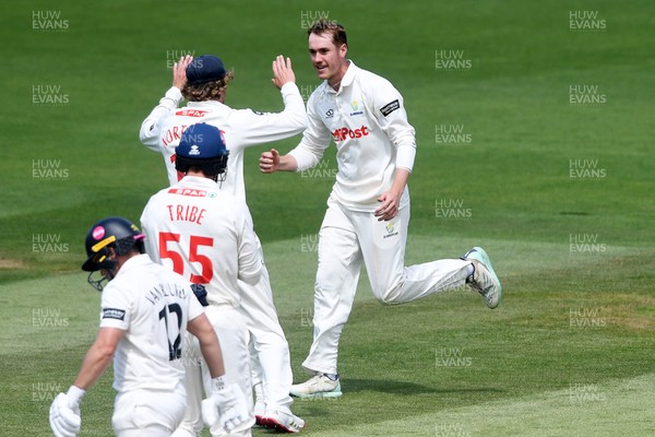 020725 - Glamorgan v Gloucestershire - Rothesay County Championship - Ben Kellaway of Glamorgan celebrates taking the wicket of Graeme van Buuren of Gloucestershire