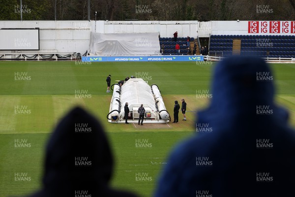 060423 - Glamorgan v Gloucestershire - LV= County Championship - The rain covers go on in the first over