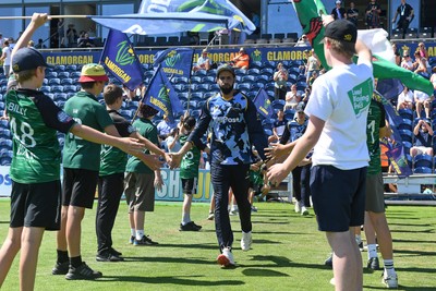 130725 - Glamorgan v Gloucestershire - T20, Vitality Blast - Imad Wasim of Glamorgan runs out for the start of the match