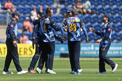 130725 - Glamorgan v Gloucestershire - T20, Vitality Blast - Ben Kellaway of Glamorgan catches the ball to dismiss Cameron Bancroft of Gloucestershire