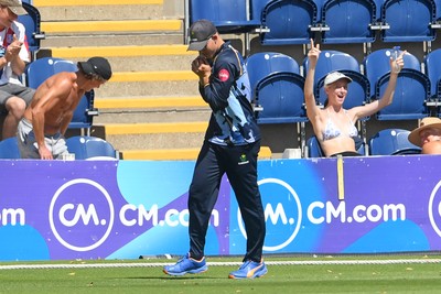 130725 - Glamorgan v Gloucestershire - T20, Vitality Blast - Asa Tribe of Glamorgan catches the ball to dismiss Miles Hammond of Gloucestershire