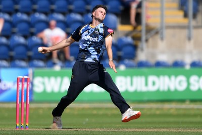 130725 - Glamorgan v Gloucestershire - T20, Vitality Blast - Ned Leonard of Glamorgan bowls the ball to dismiss Jack Taylor of Gloucestershire 