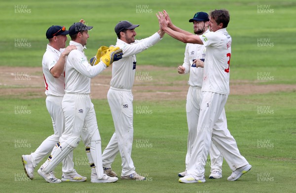 130921 - Glamorgan v Gloucestershire - LV= County Championship - Michael Hogan of Glamorgan celebrates after Miles Hammond is caught by Chris Cooke
