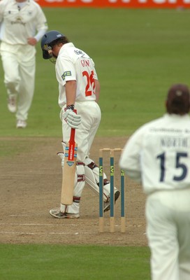 15.08.08 .. Glamorgan v Gloucestershire, LV County Championship, Swalec Stadium, Cardiff. - Glamorgans Richard Grant out LBW  