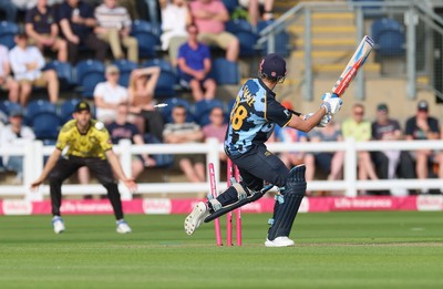 230526 - Glamorgan v Gloucestershire, Vitality Blast Men - Will Smale of Glamorgan is bowled