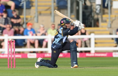 230526 - Glamorgan v Gloucestershire, Vitality Blast Men - Alex Horton of Glamorgan plays a shot