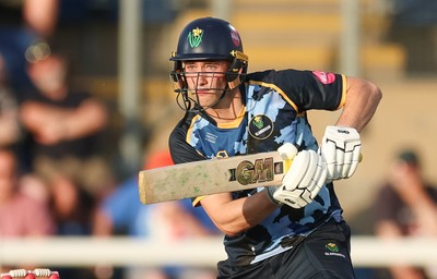 230526 - Glamorgan v Gloucestershire, Vitality Blast Men -  Henry Hurle of Glamorgan plays a shot
