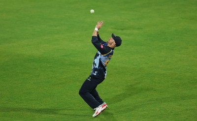 230526 - Glamorgan v Gloucestershire, Vitality Blast Men -  Sean Dickson of Glamorgan catches Duan Jansen of Gloucestershire off Mason Crane of Glamorgan