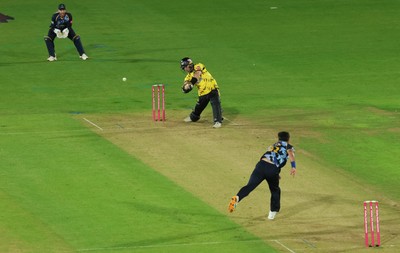 230526 - Glamorgan v Gloucestershire, Vitality Blast Men -  Matt Taylor of Gloucestershire hits the winning runs on the final ball of the match