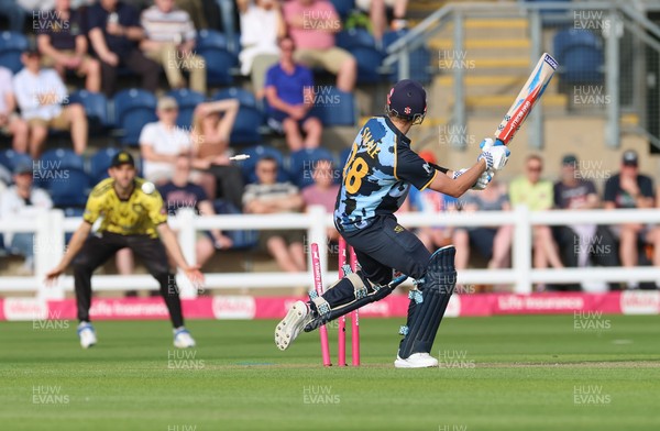 230526 - Glamorgan v Gloucestershire, Vitality Blast Men - Will Smale of Glamorgan is bowled