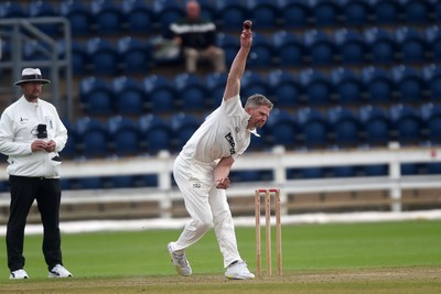 280924 - Glamorgan v Gloucestershire - County Championship - Timm Van Der Gugten of Glamorgan bowling