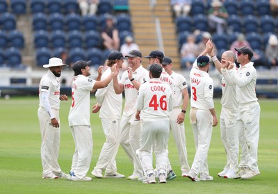 290625  Glamorgan v Gloucestershire, Rothesay County Championship Division 2 - Glamorgan celebrate after taking the wicket of Ollie Price of Gloucestershire