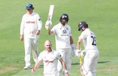 290625  Glamorgan v Gloucestershire, Rothesay County Championship Division 2 - Zaman Akhter of Gloucestershire celebrates as he makes his 50