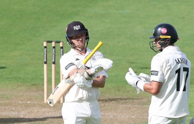 290625  Glamorgan v Gloucestershire, Rothesay County Championship Division 2 - James Bracey of Gloucestershire on reaching his 50, along with Zaman Akhter of Gloucestershire