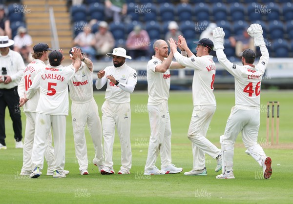 290625  Glamorgan v Gloucestershire, Rothesay County Championship Division 2 - Glamorgan celebrate after taking the wicket of Ollie Price of Gloucestershire