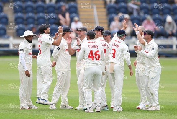 290625  Glamorgan v Gloucestershire, Rothesay County Championship Division 2 - Glamorgan celebrate after taking the wicket of Ollie Price of Gloucestershire