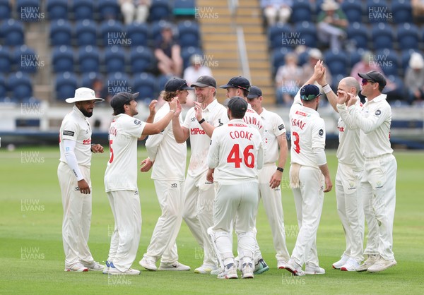290625  Glamorgan v Gloucestershire, Rothesay County Championship Division 2 - Glamorgan celebrate after taking the wicket of Ollie Price of Gloucestershire