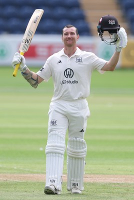300625  Glamorgan v Gloucestershire, Rothesay County Championship Division 2 - James Bracey of Gloucestershire celebrates as he makes his 100