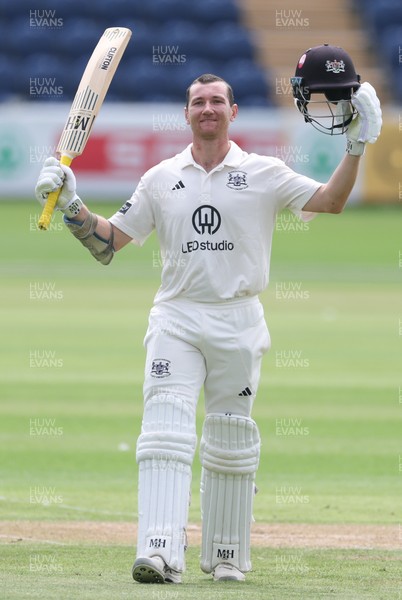 300625  Glamorgan v Gloucestershire, Rothesay County Championship Division 2 - James Bracey of Gloucestershire celebrates as he makes his 100