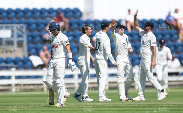 300625  Glamorgan v Gloucestershire, Rothesay County Championship Division 2 - Gloucestershire celebrate after taking the wicket of Asa Tribe of Glamorgan