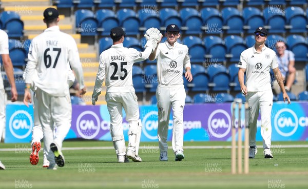 300625  Glamorgan v Gloucestershire, Rothesay County Championship Division 2 - Todd Murphy of Gloucestershire catches Kiran Carlson of Glamorgan