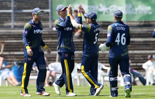 030618 - Glamorgan v Hampshire - Royal London One Day Cup - Aneurin Donald of Glamorgan celebrates with team mates after catching Rilee Rossouw