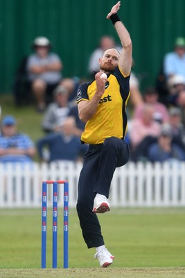 050825 - Glamorgan v Hampshire - Metro Bank One Day Cup - James Harris of Glamorgan bowling