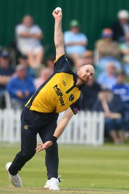 050825 - Glamorgan v Hampshire - Metro Bank One Day Cup - James Harris of Glamorgan bowling