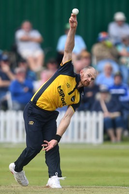 050825 - Glamorgan v Hampshire - Metro Bank One Day Cup - James Harris of Glamorgan bowling