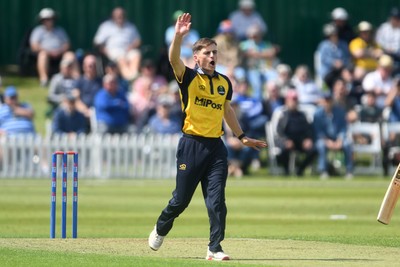 050825 - Glamorgan v Hampshire - Metro Bank One Day Cup - Andy Gorvin of Glamorgan bowling