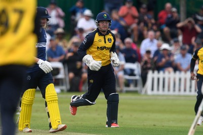 050825 - Glamorgan v Hampshire - Metro Bank One Day Cup - Alex Horton of Glamorgan catches the ball to dismiss Tom Prest of Hampshire