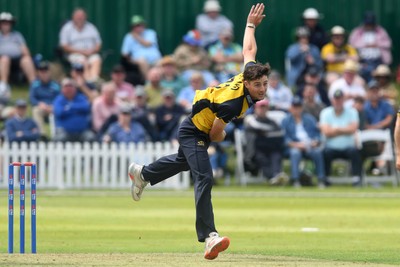 050825 - Glamorgan v Hampshire - Metro Bank One Day Cup - Ned Leonard of Glamorgan bowling
