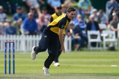 050825 - Glamorgan v Hampshire - Metro Bank One Day Cup - Andy Gorvin of Glamorgan bowling