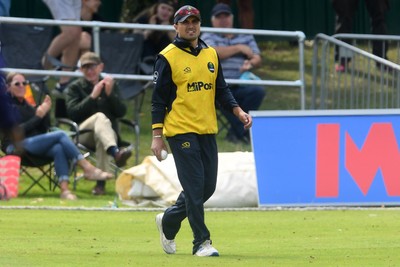 050825 - Glamorgan v Hampshire - Metro Bank One Day Cup - Kiran Carlson of Glamorgan catches the ball to dismiss Ben Mayes of Hampshire