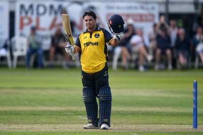 050825 - Glamorgan v Hampshire - Metro Bank One Day Cup - Kiran Carlson of Glamorgan hits a century