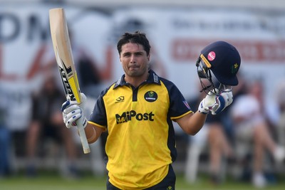 050825 - Glamorgan v Hampshire - Metro Bank One Day Cup - Kiran Carlson of Glamorgan hits a century